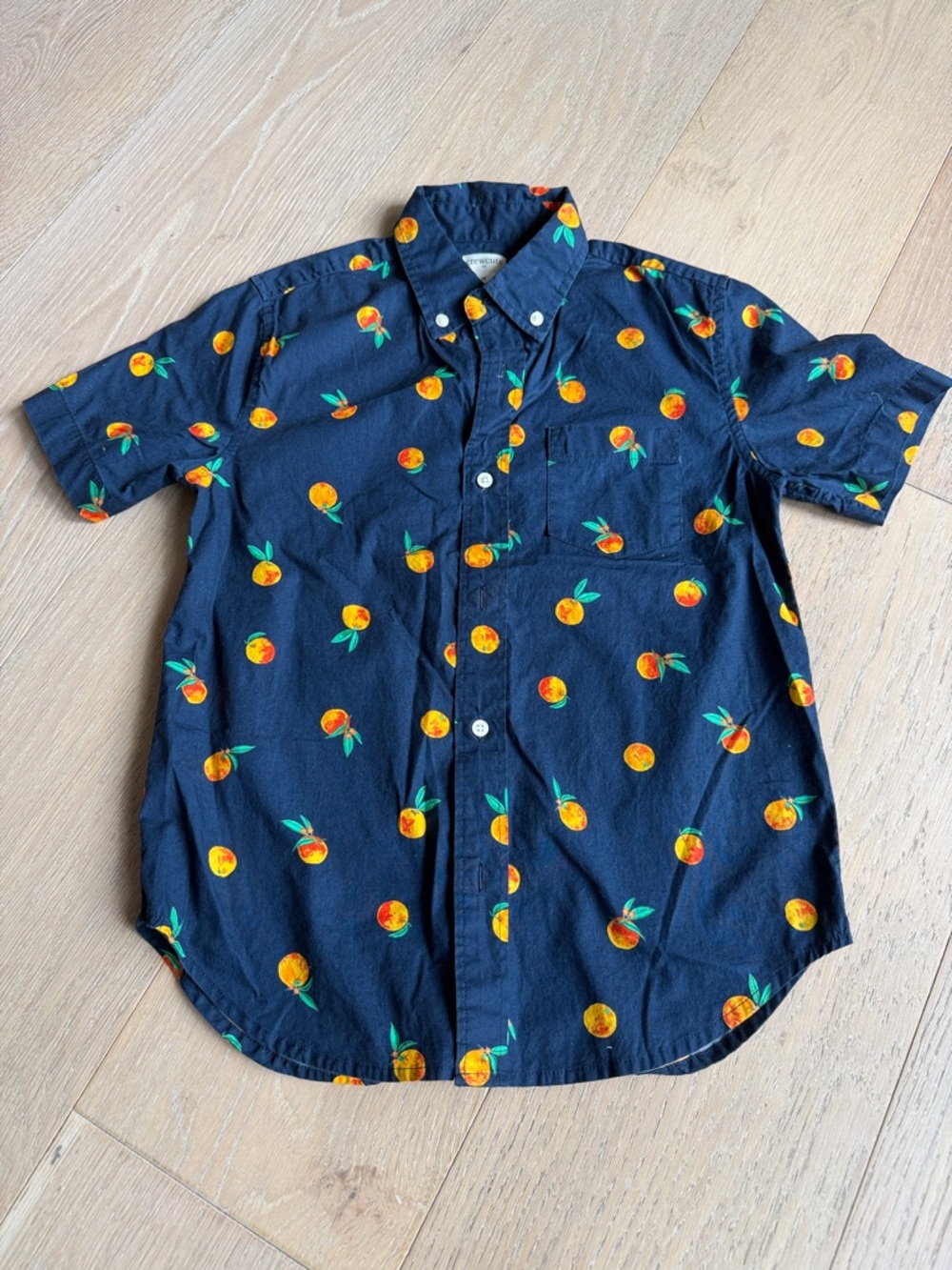 CrewCuts Navy Short-Sleeve Button-Down Shirt with Orange Print, Size 10